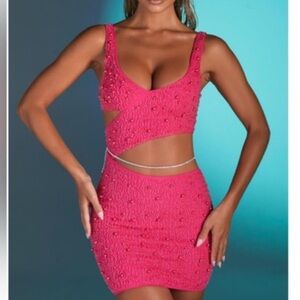 Oh Polly Epernay Pink Embellished Cut Out Mini Dress